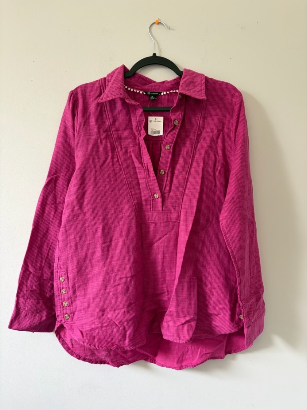 Versona Magenta Button-Front Tunic Top